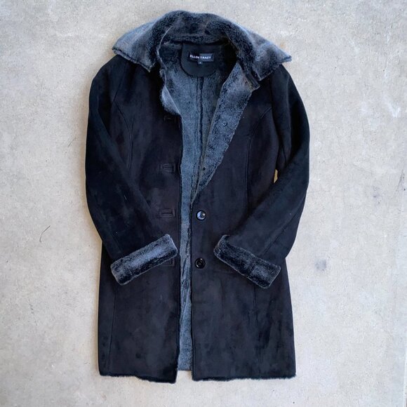 Ellen Tracy Fur Trimmed Black Jacket - Picture 15 of 16